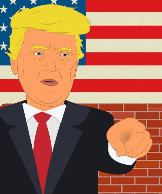 Donald Trump ve Amerikan duvarın arkasında 3d çizim