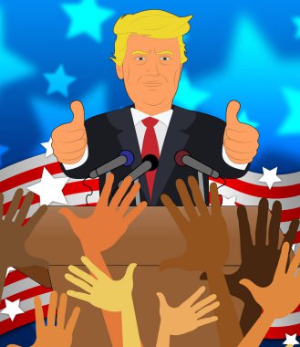 Donald Trump Thumbs Up kalabalık ile 3d çizim