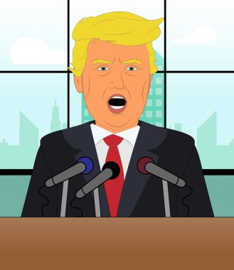 Donald Trump konuşma şehir pencere ile 3d çizim