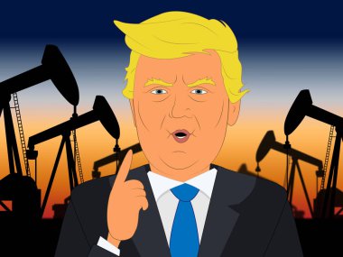 Donald Trump petrol endüstrisi hakkında 3d konuşurken illüstrasyon