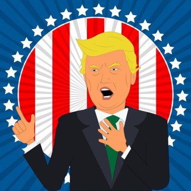 Donald Trump işaret ve 3d çizim konuşurken Başkan