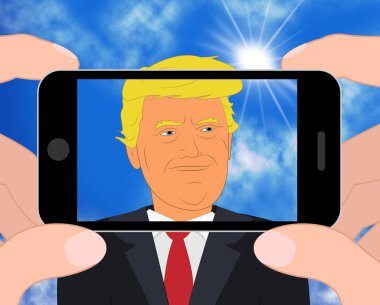 Donald Trump Smartphone alarak fotoğraf 3d çizim