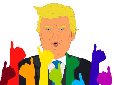 Donald Trump başparmak yukarıya ile 3d resimde fanlar