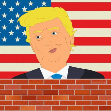 Başkan Donald Trump görünüyor duvardan 3d çizim