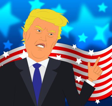 Donald Trump kızgın ve bize 3d resimde bayrak