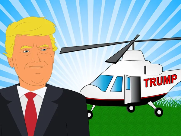Дональд Трамп и вертолет за 3d иллюстрацией — стоковое фото