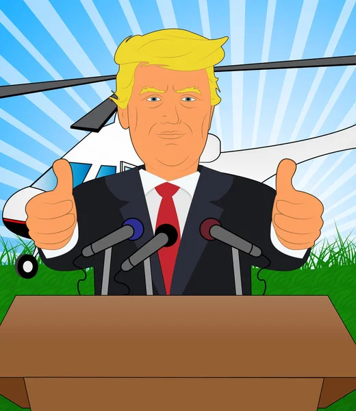 Donald Trump Thumbs Up helikopter ile 3d çizim — Stok fotoğraf