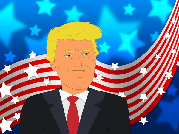 Donald Trump engreído y bandera americana 3d ilustración — Foto de Stock