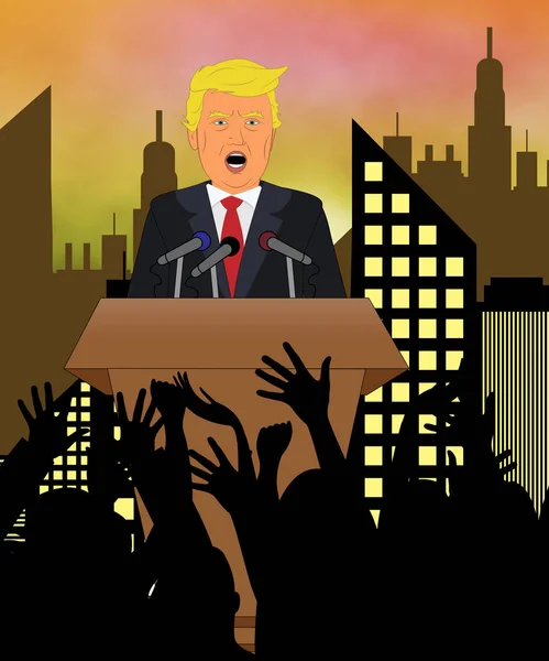 Discurso da cidade de Donald Trump com ilustração 3d da multidão — Fotografia de Stock
