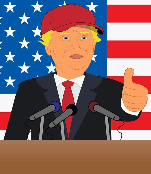 Donald Trump Speech Thumbs Up Conference 3d Illustration — Stock Photo, Image