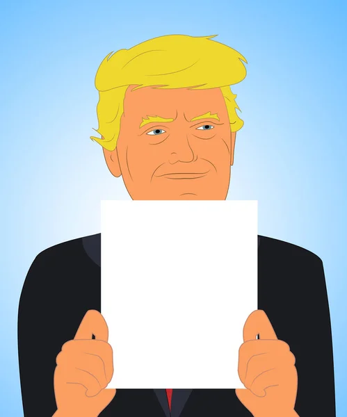 Donald Trump sosteniendo papel en blanco Ilustración 3d —  Fotos de Stock