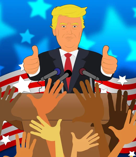 Donald Trump tummen upp med publiken 3d Illustration — Stockfoto