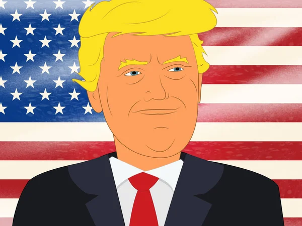 Президент Дональд Трамп с американским флагом 3d иллюстрация — стоковое фото
