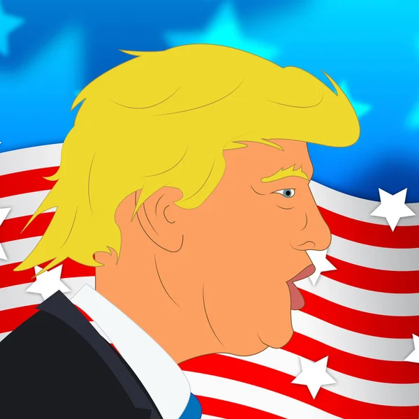 Президент Трампа с видом на улицу с флагом — стоковое фото