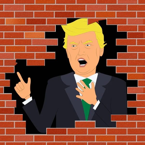 Donald Trump patrzy przez granicę ścienne 3d ilustracja — Zdjęcie stockowe