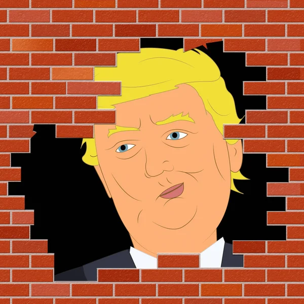 Donald Trump patrząc przez granicę ścienne 3d ilustracja — Zdjęcie stockowe