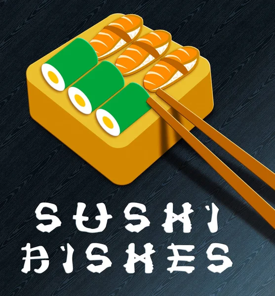 Platos de sushi significa pescado crudo 3d ilustración —  Fotos de Stock