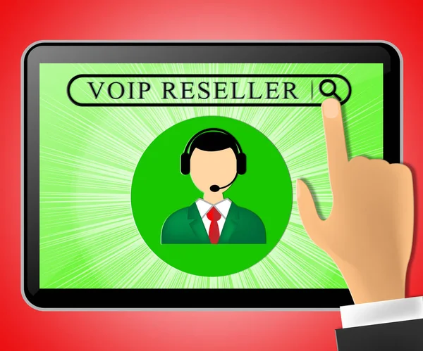 Tableta del revendedor de Voip que representa la ilustración 3d de la voz del Internet — Foto de Stock