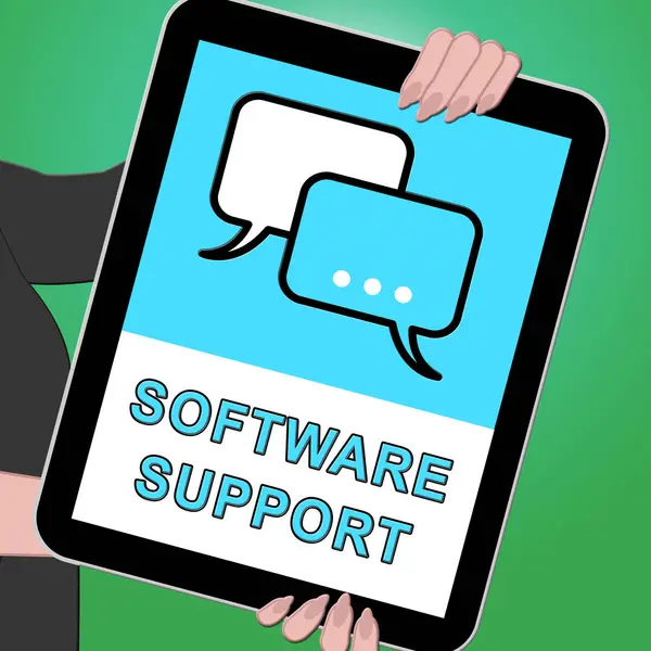 Yazılım destek Tablet gösterir çevrimiçi yardım 3d çizim — Stok fotoğraf