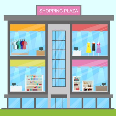Perakende ticaret 3d gösterilen Plaza alışveriş illüstrasyon