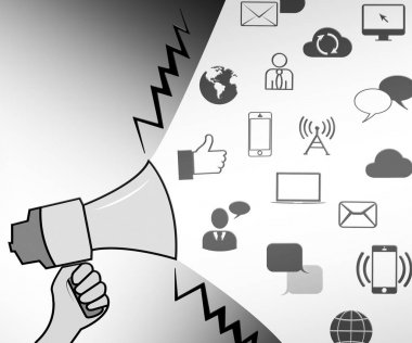 Sosyal Medya Icons temsil eden çevrimiçi Forumlar 3d çizim