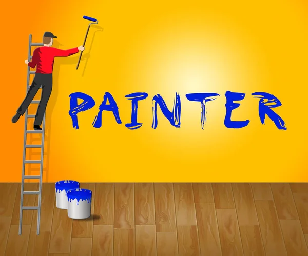 Início Pintor mostra casa pintura 3d ilustração — Fotografia de Stock