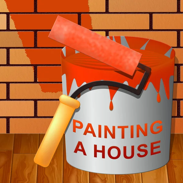 Malování domu ukazuje dům malíř 3d ilustrace — Stock fotografie