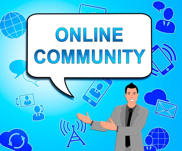 Comunidad Online Representa Redes Sociales Ilustración 3D —  Fotos de Stock