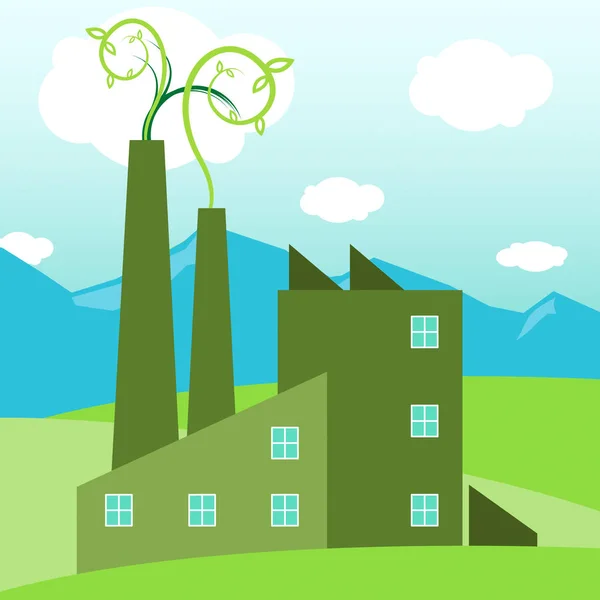 Zielona fabryka pokazuje ilustracja Eco branży 3d — Zdjęcie stockowe