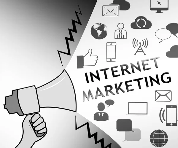 Marketing en Internet que representa la comercialización electrónica en línea 3d Illustratio — Foto de Stock