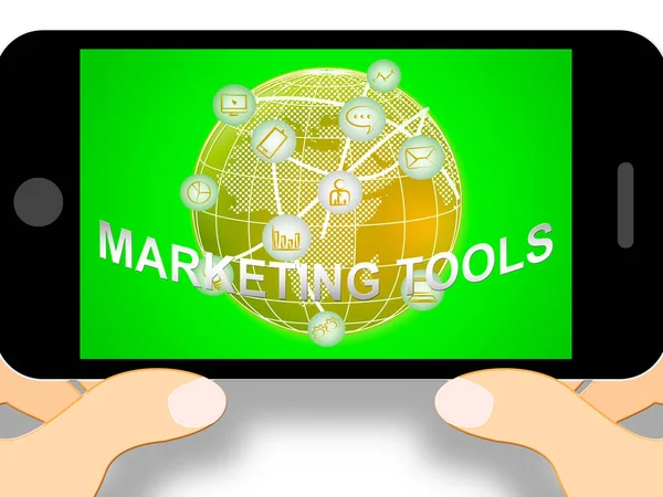 Marketing Tools betekenis promotie Apps 3d illustratie — Stockfoto