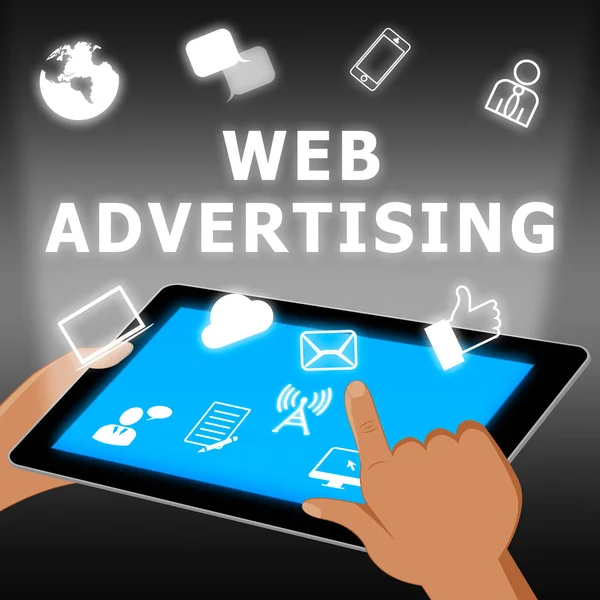 Webové reklamy jsou zobrazeny stránky Marketing 3d obrázek — Stock fotografie