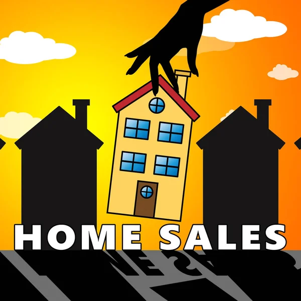 Dom sprzedaży oznacza sprzedają obiekt 3d ilustracja — Zdjęcie stockowe