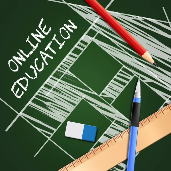 Online vzdělávání, ukazuje školní webové stránky, 3d obrázek — Stock fotografie