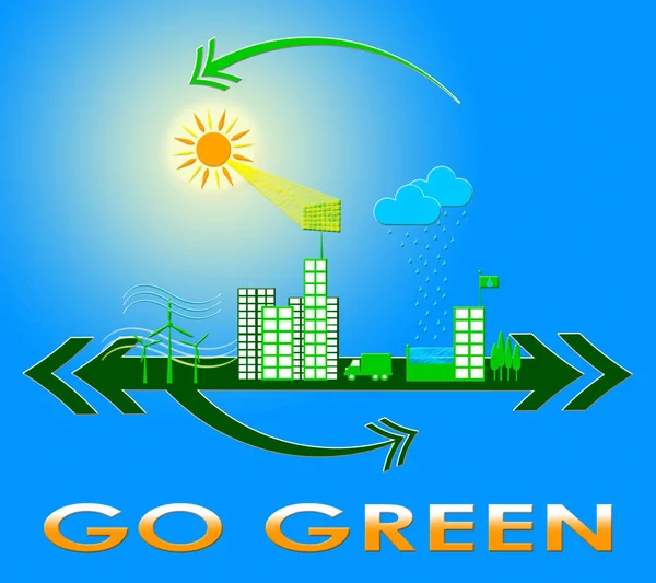 Jdi zelená ukazuje ekologie přátelský 3d obrázek — Stock fotografie