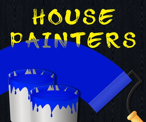 Pintores de casa exibindo pintura em casa ilustração 3d — Fotografia de Stock