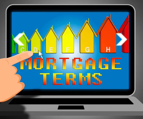 Kredyt hipoteczny warunki reprezentujące mieszkaniowe pożyczki ilustracja 3d — Zdjęcie stockowe
