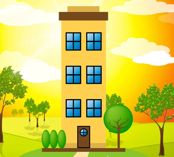 Edificio de apartamentos significa propiedad de condominio Ilustración 3d — Foto de Stock