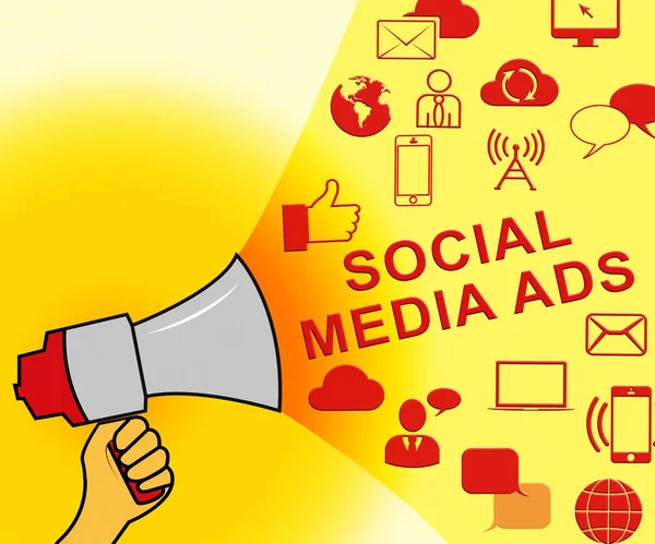 Κοινωνική Media διαφημίσεις που αντιπροσωπεύουν σε απευθείας σύνδεση μάρκετινγκ 3d απεικόνιση — Φωτογραφία Αρχείου