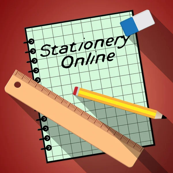 Schreibwaren online repräsentieren Web-Lieferungen 3D-Illustration — Stockfoto