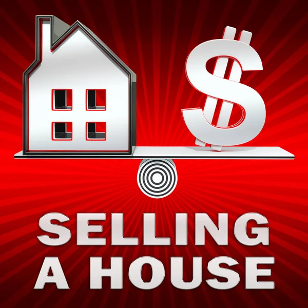 Sprzedaż domu wyświetla właściwości sprzedają ilustracja 3d — Zdjęcie stockowe
