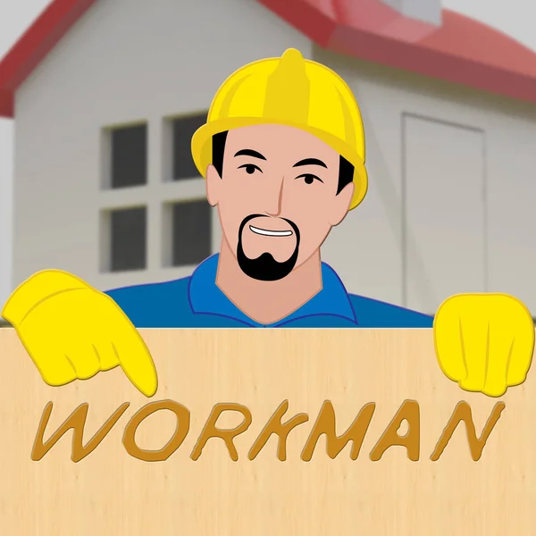 Workman Laborer Showing Building Worker 3d Illustration — Stock Photo, Image