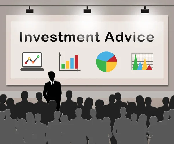 Conseils d'investissement Moyens Information investie Illustration 3d — Photo