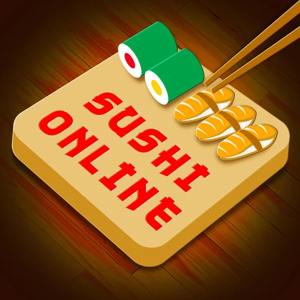 Sushi online bedeutet japanische Küche 3D-Illustration — Stockfoto