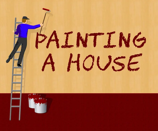 Painting House Shows Home Paint 3d Illustration — Stock Photo, Image