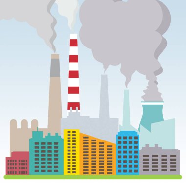 Kirli fabrika gösterir rafineri Smog 3d çizim