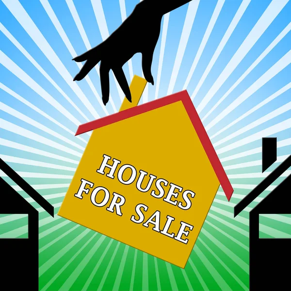 Houses For Sale Means Sell House 3d Illustration — Stock Photo, Image