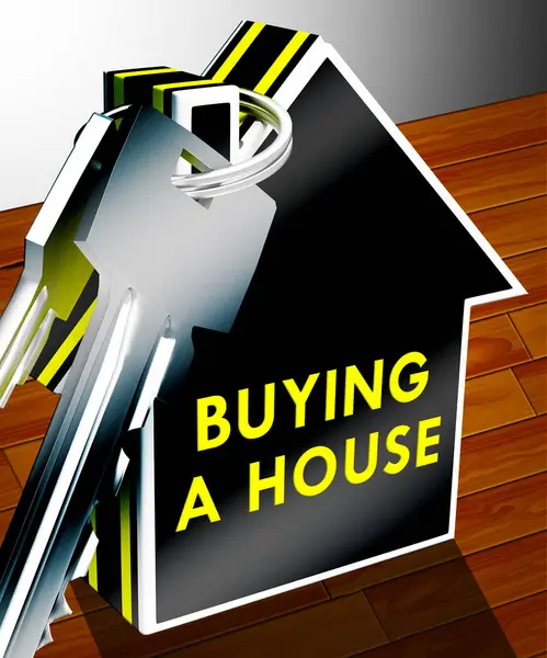Kopen van een huis ziet u vastgoed 3d Rendering — Stockfoto