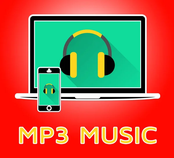 Mp3 Musik zeigt Melodie hören 3D Illustration — Stockfoto