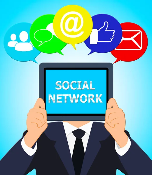 Rede social mostra interações virtuais ilustração 3d — Fotografia de Stock